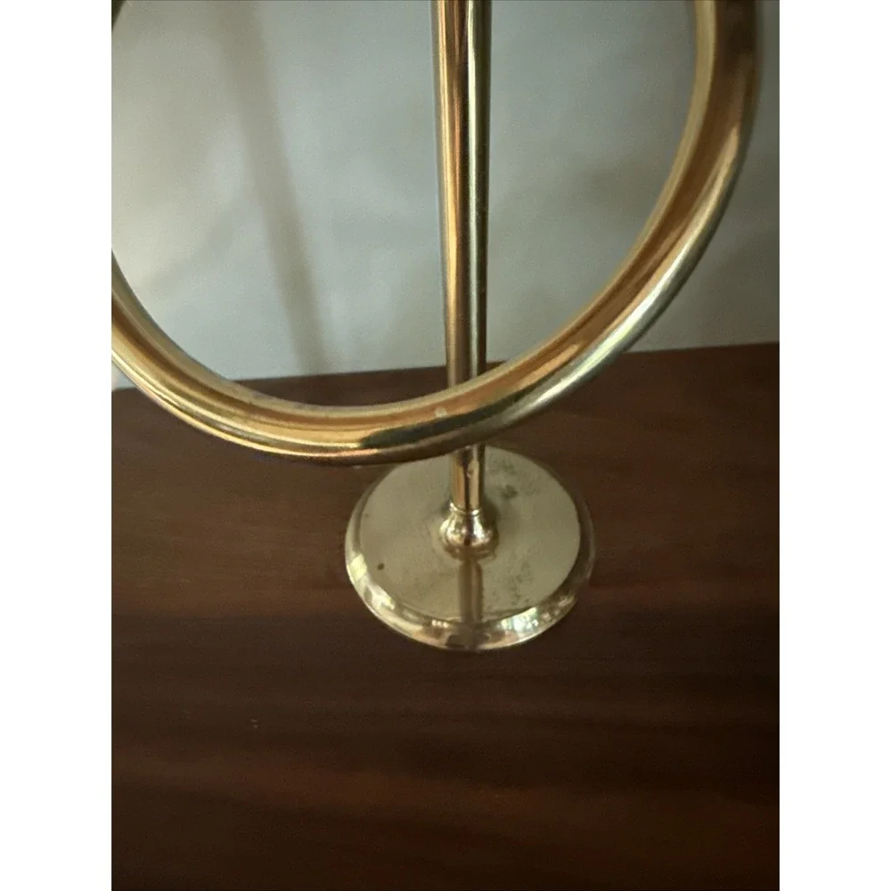 VTG Brass Double Towel Ring Stand Freestanding Vanity Bath  Aged Patina 12